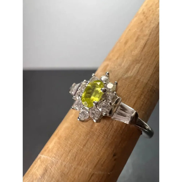 NEW Sphene halo ring in rhodium over sterling silver size 5 - Picture 8 of 11